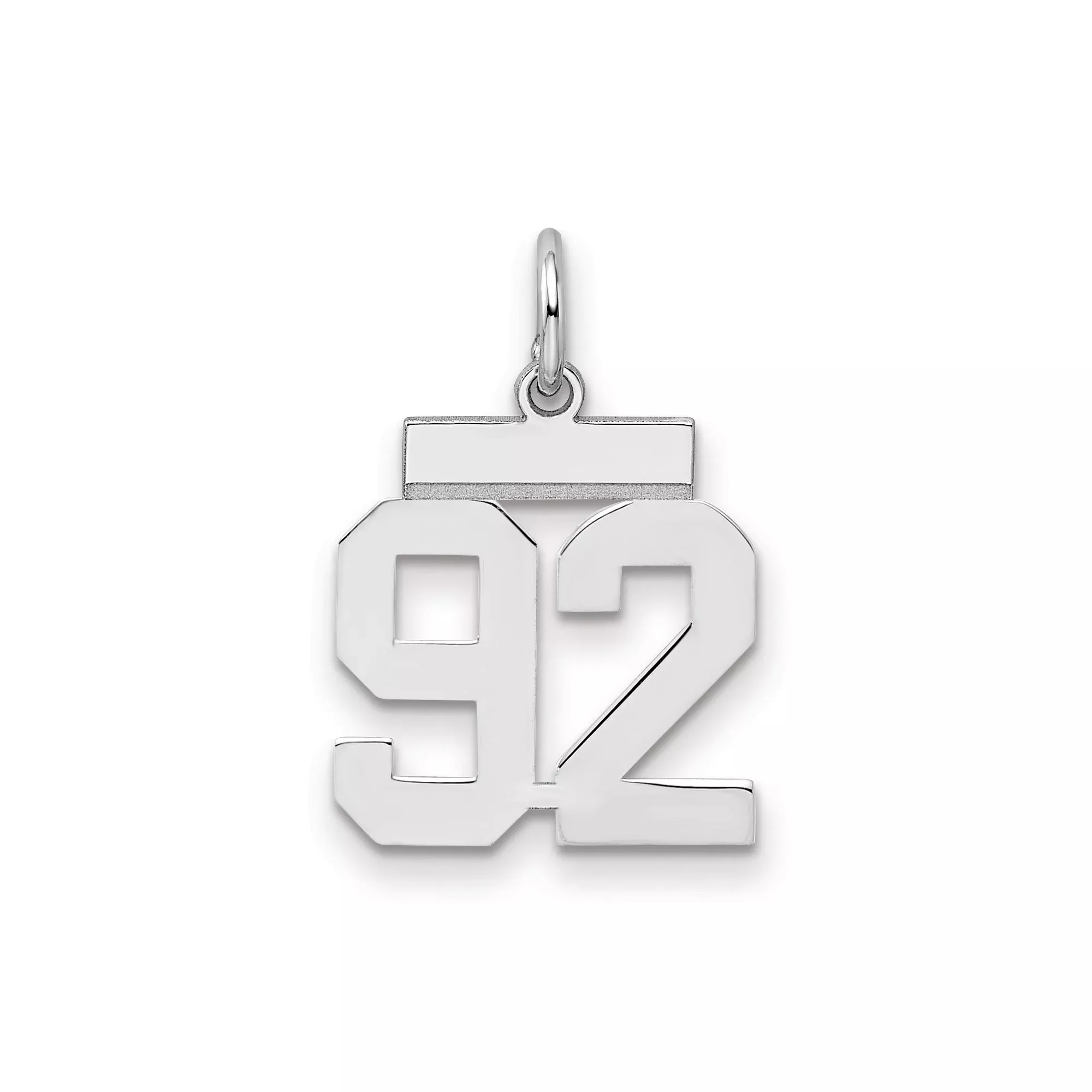 Small Polished Number 92 Charm Pendant in Real 925 Sterling Silver
