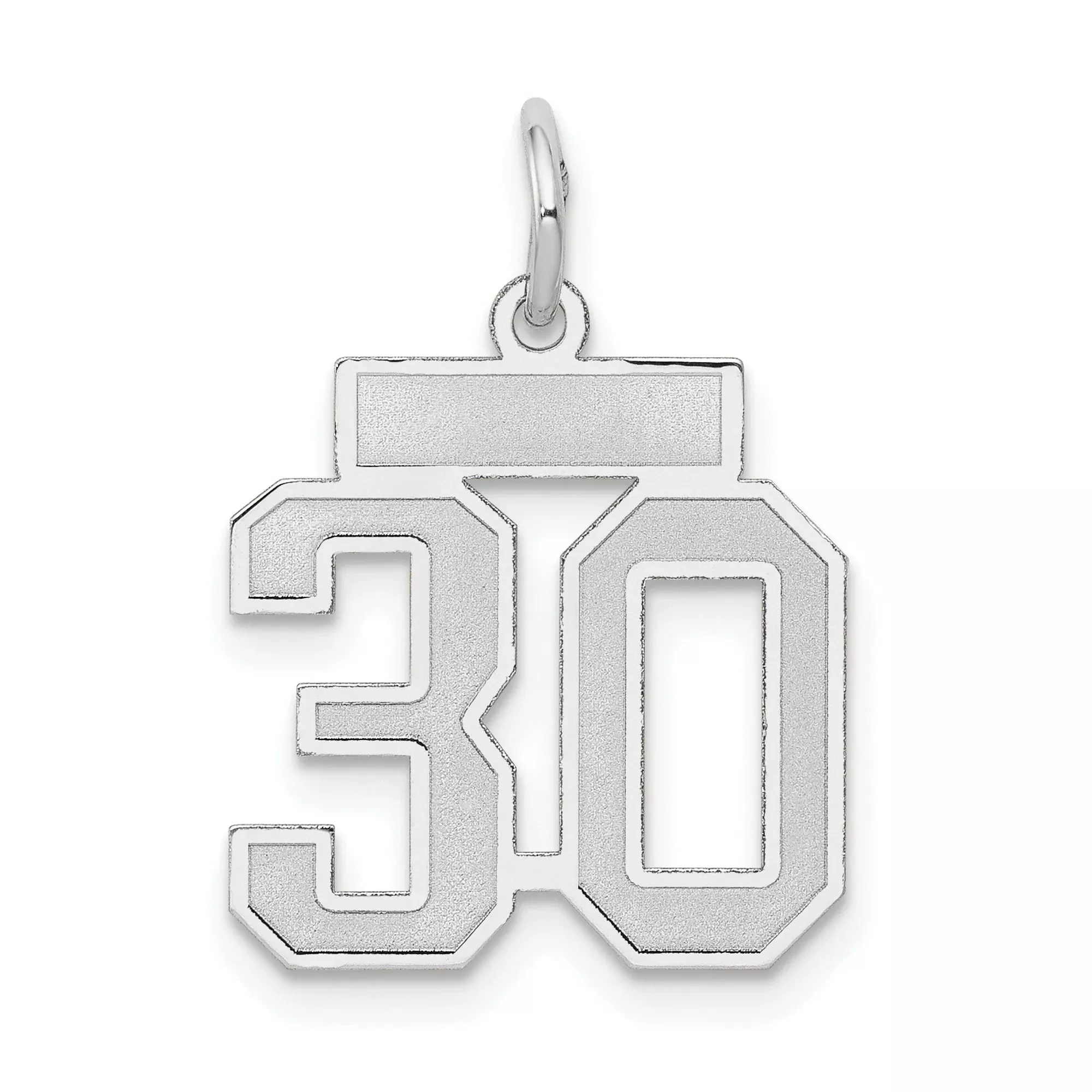 Small Satin Number 30 Charm Pendant in Real 14k White Gold