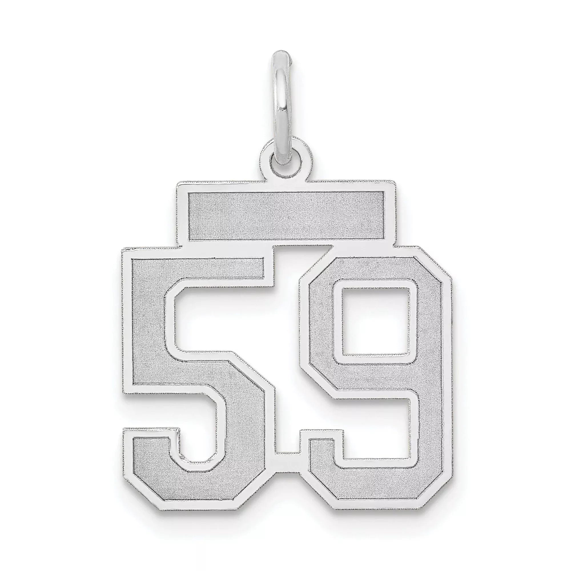 Small Satin Number 59 Charm Pendant in Real 14k White Gold