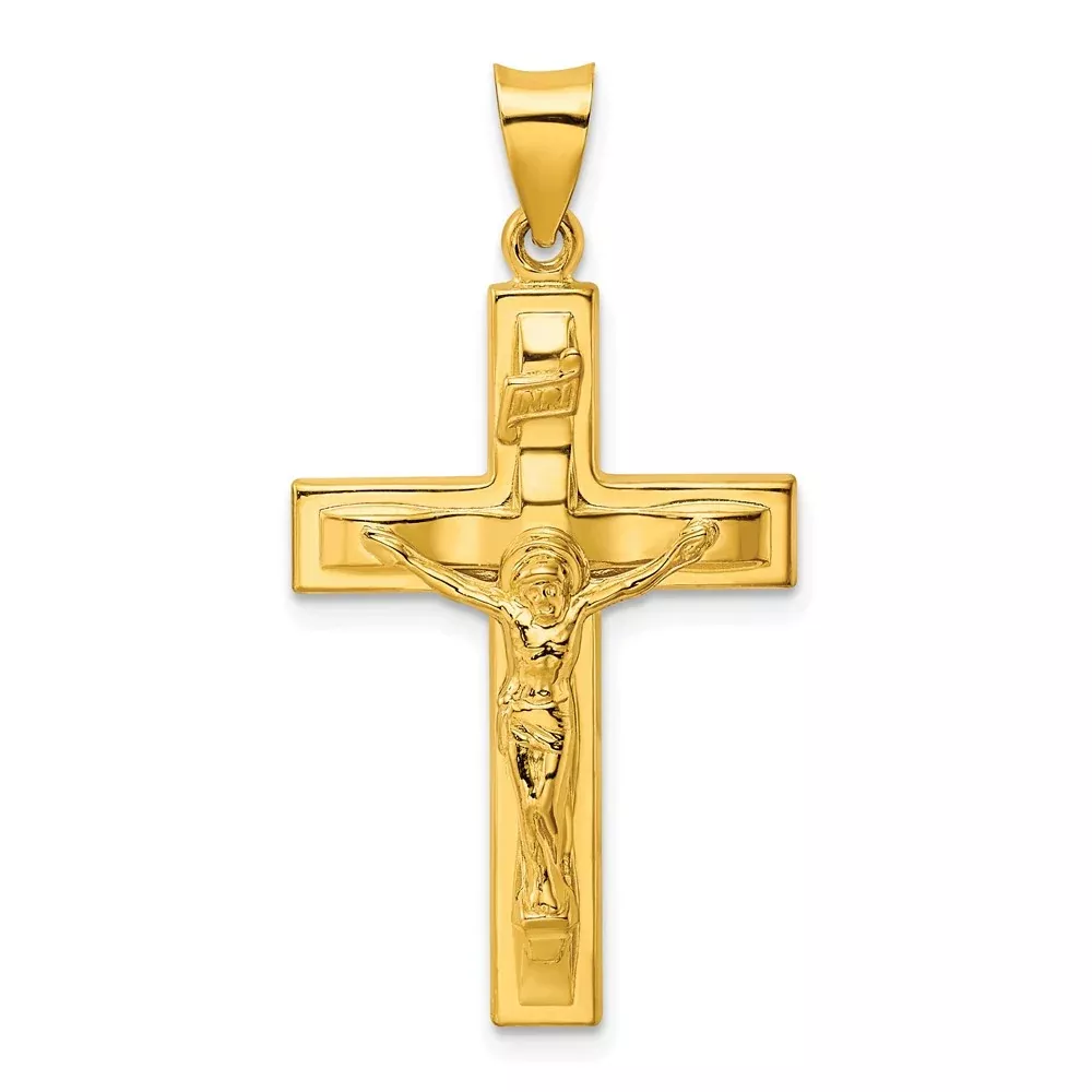 Ss/Gold Plated Sterling Silver Gold-Tone Polished Solid Inri Crucifix Pendant