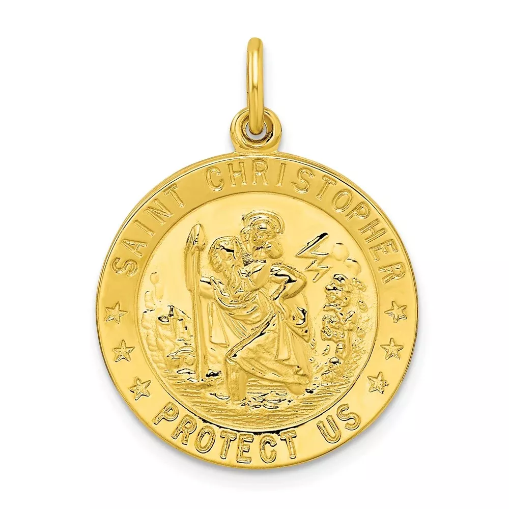 Ss/Gold Plated Sterling Silver Gold-Tone Polished Solid Saint Christopher Medal Pendant
