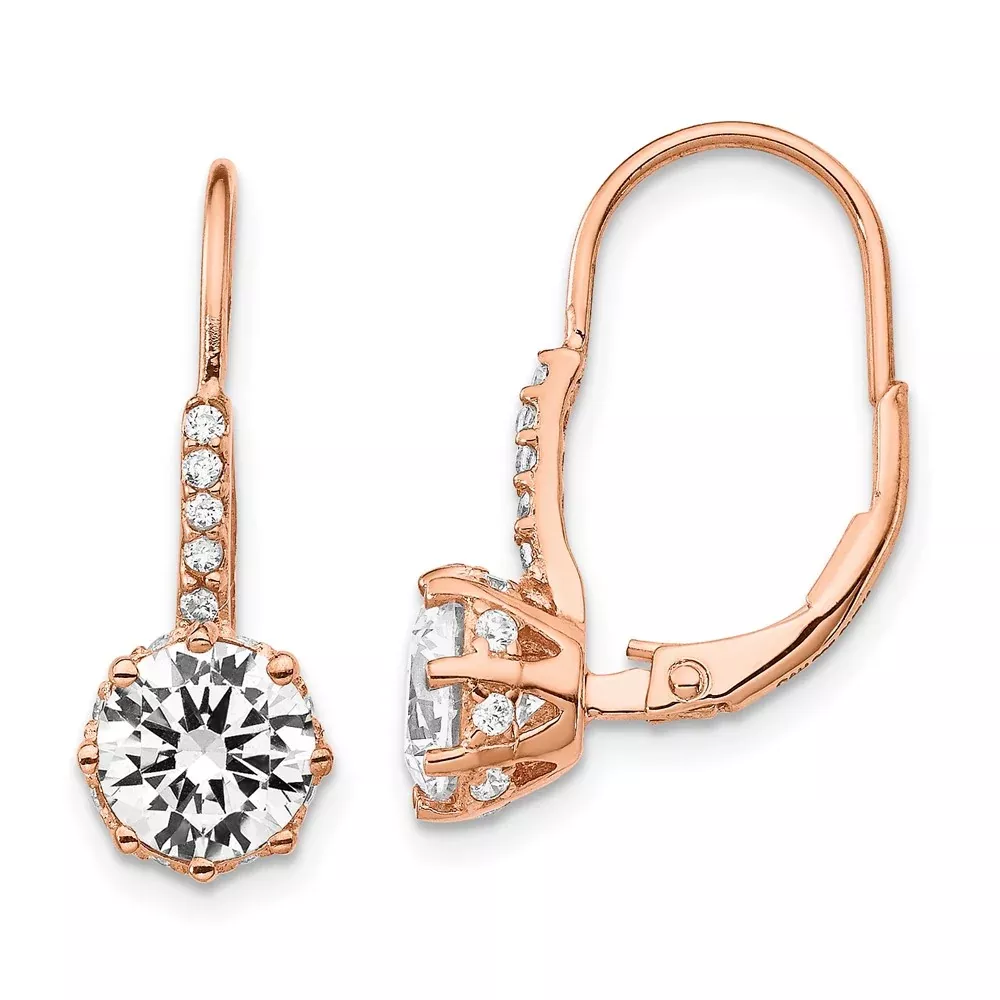 Ss /Rose Plated Cheryl M Sterling Silver Rose Gold-Plated Brilliant-Cut Cz Leverback Dangle Earrings