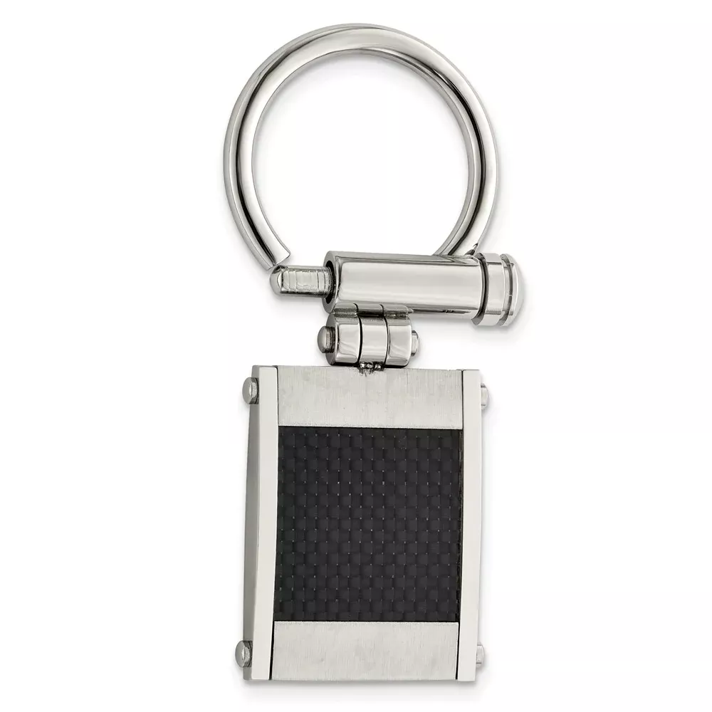 Stainless Steel Chisel Brushed And Polished Black Carbon Fiber Inlay Key Ring
