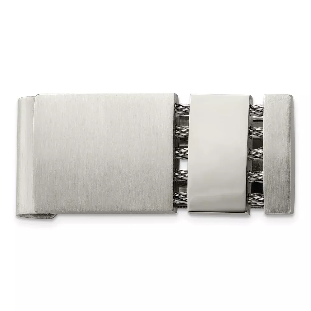 Stainless Steel Chisel Brushed And Polished With Cable Money Clip