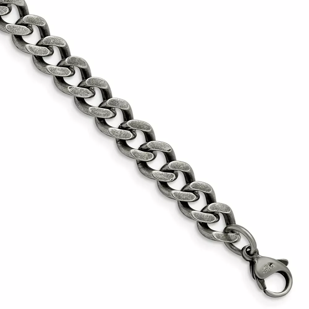 Stainless Steel Chisel Oxidized 7.5mm Curb Chain Bracelet