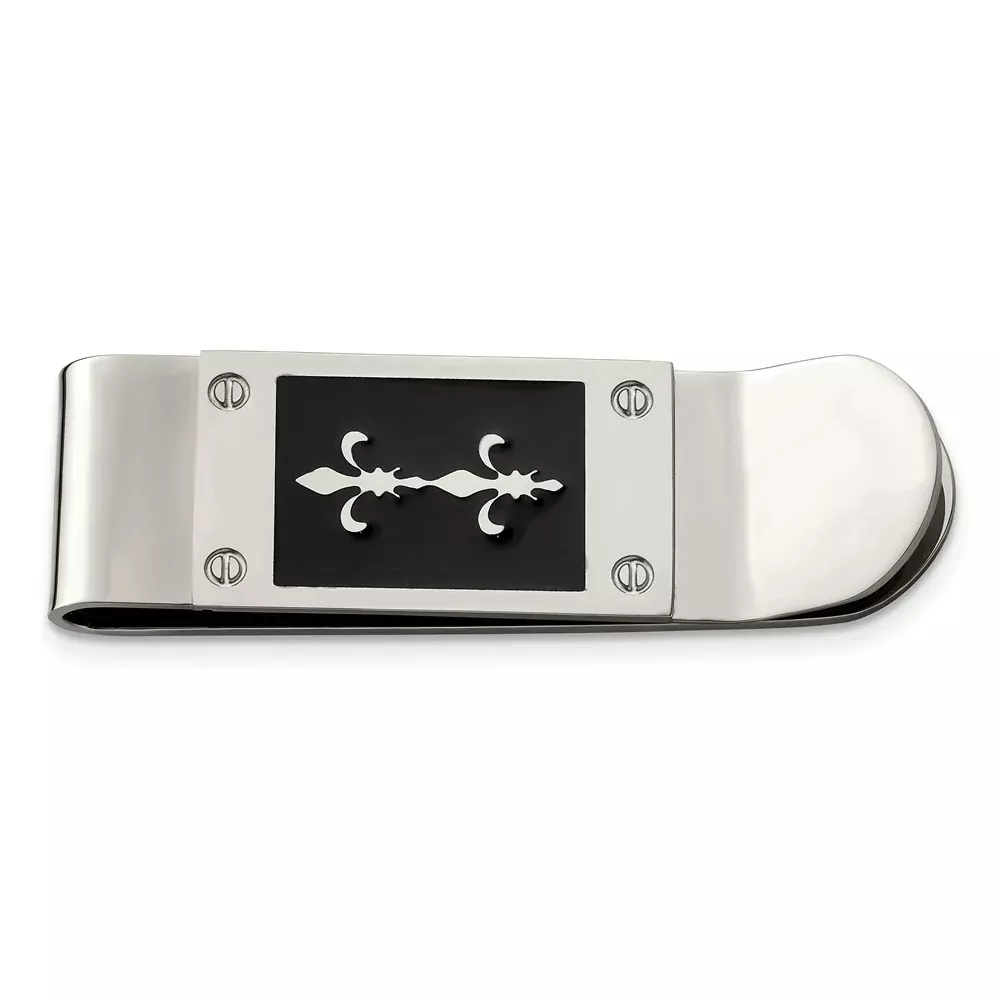 Stainless Steel Chisel Polished Enameled Fleur De Lis Money Clip