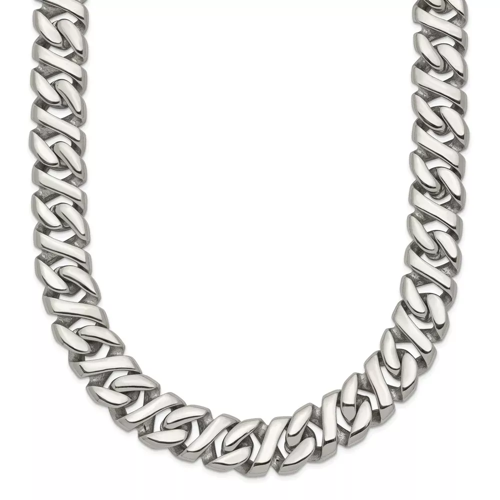 Stainless Steel Chisel Polished Link Chain Necklace