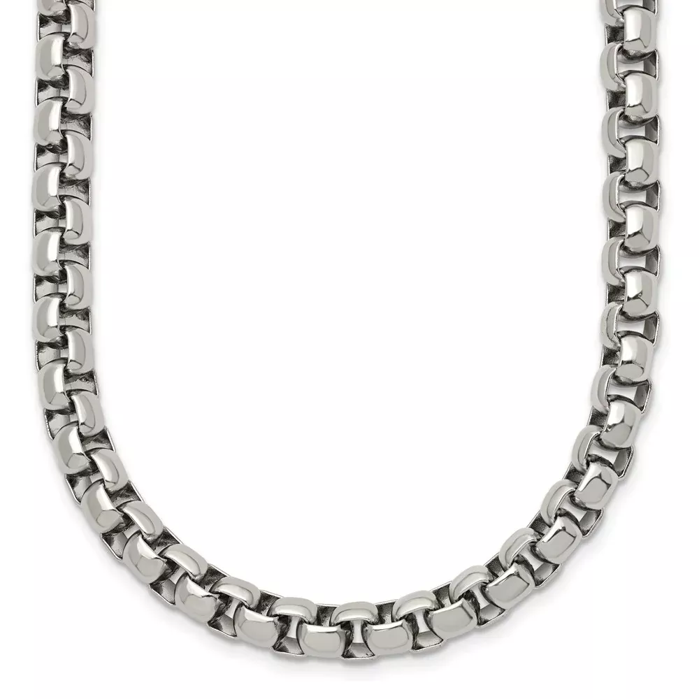 Stainless Steel Chisel Polished Rounded Box Chain Necklace