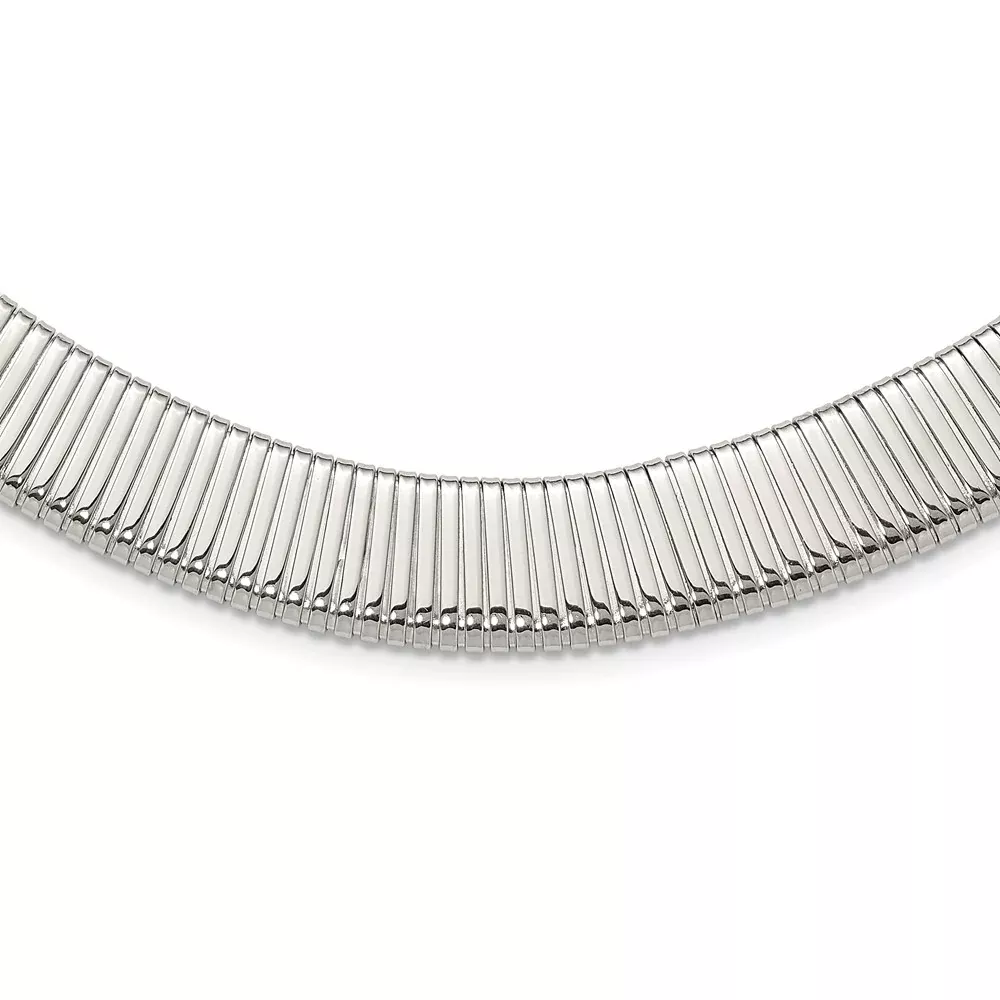 Stainless Steel Chisel Polished And Textured Omega Chain Necklace