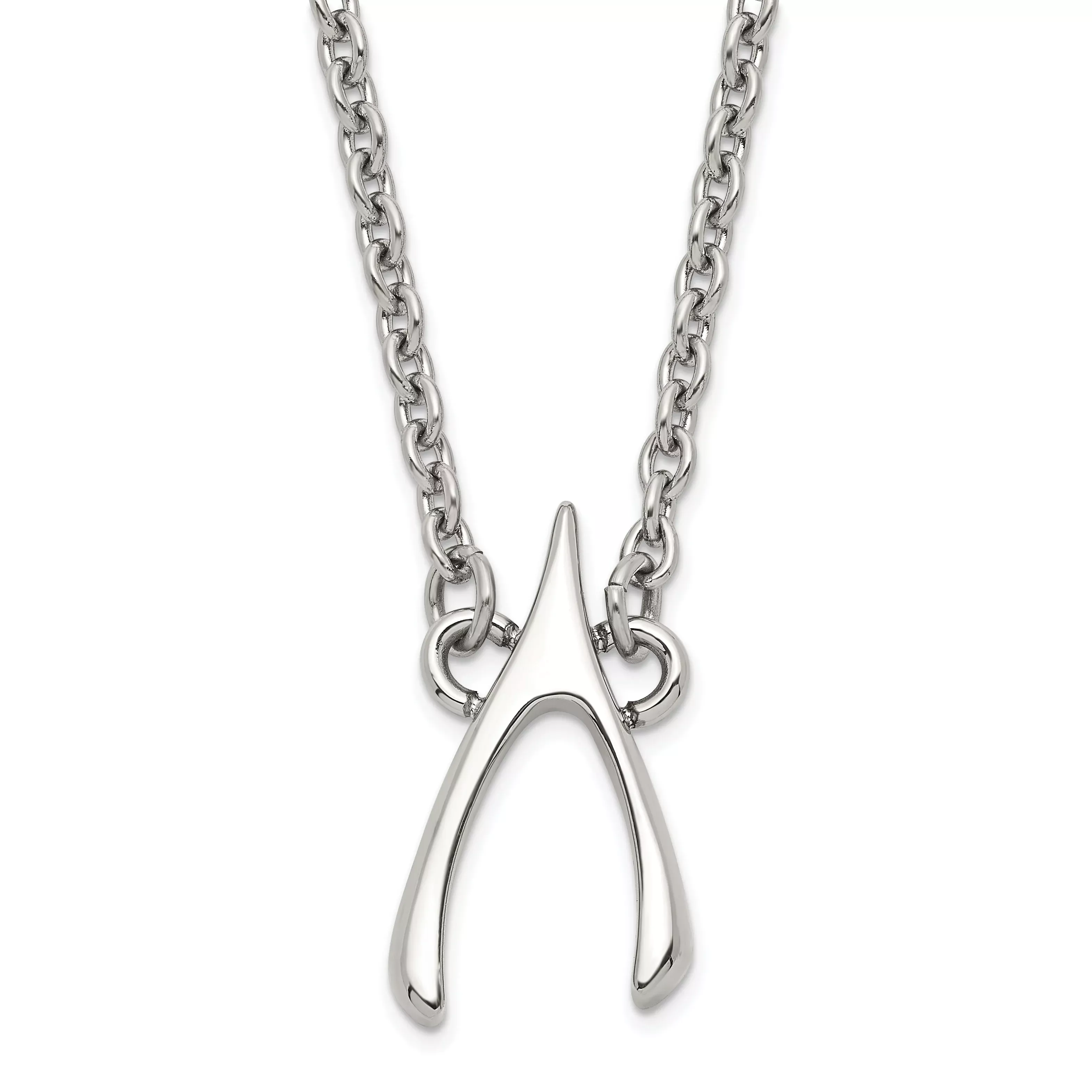 Stainless Steel Polished Wishbone Necklace