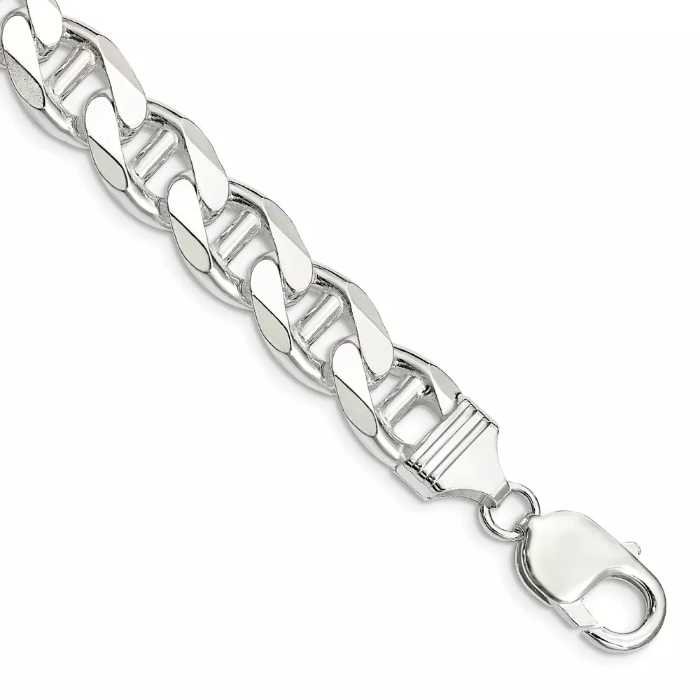 Sterling Silver 10.8mm D/C Flat Anchor Curb Chain Bracelet