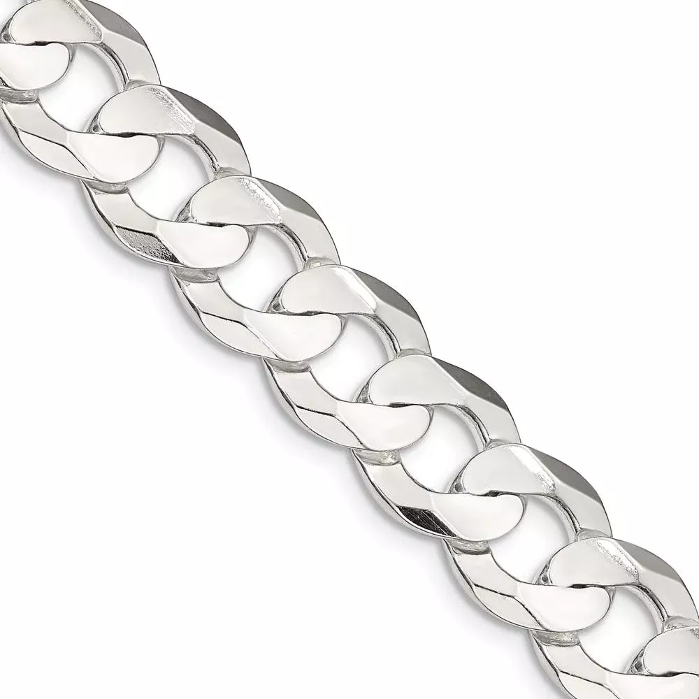Sterling Silver 11.9mm Concave Beveled Curb Chain - 18" by Lumare Gioia