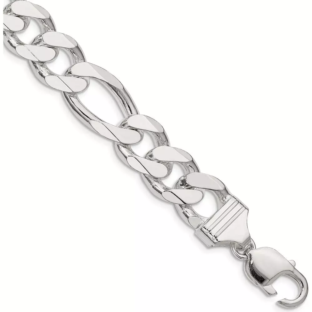 Sterling Silver 13.5mm Figaro Chain Bracelet - 8" Length by Lumare Gioia