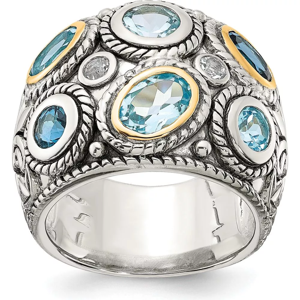 Sterling Silver and 14K Yellow Gold Fancy Ring with Sky Blue Topaz - Elegant Gemstone Design by Lumare Gioia