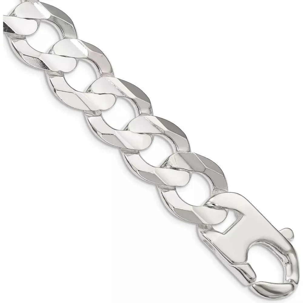 Sterling Silver 15.75mm Concave Beveled Curb Chain Bracelet - 7" by Lumare Gioia