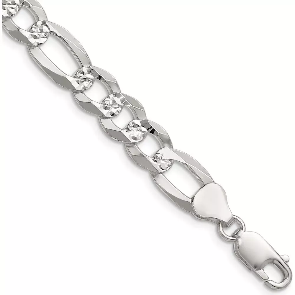 Sterling Silver 20" Figaro Chain with Diamond-Cut Texture - Polished Finish by Lumare Gioia