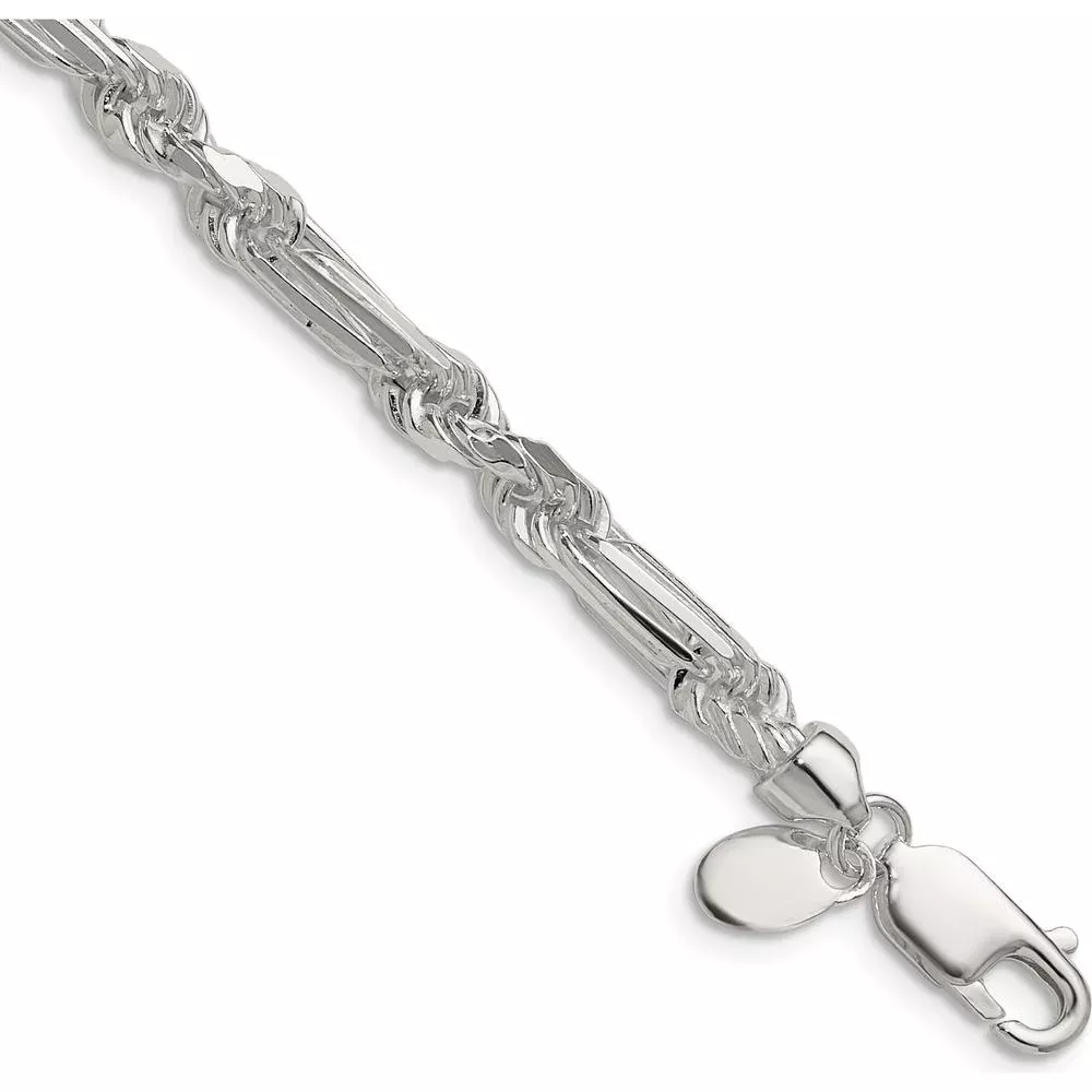 Sterling Silver 22" Figarope Chain Necklace with Diamond-Cut Links by Lumare Gioia