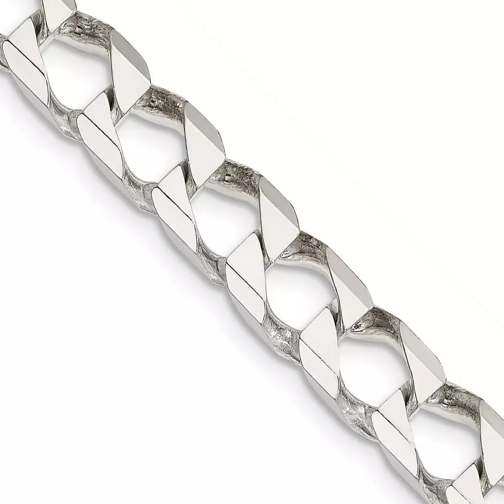 Sterling Silver 24" Diamond-Cut Square Curb Chain - 7.2mm Width with Lobster Clasp by Lumare Gioia