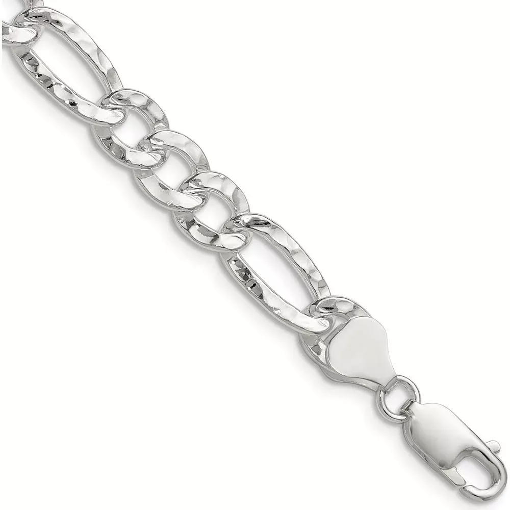 Sterling Silver 24" Hammered Figaro Chain - 7.6mm Width by Lumare Gioia