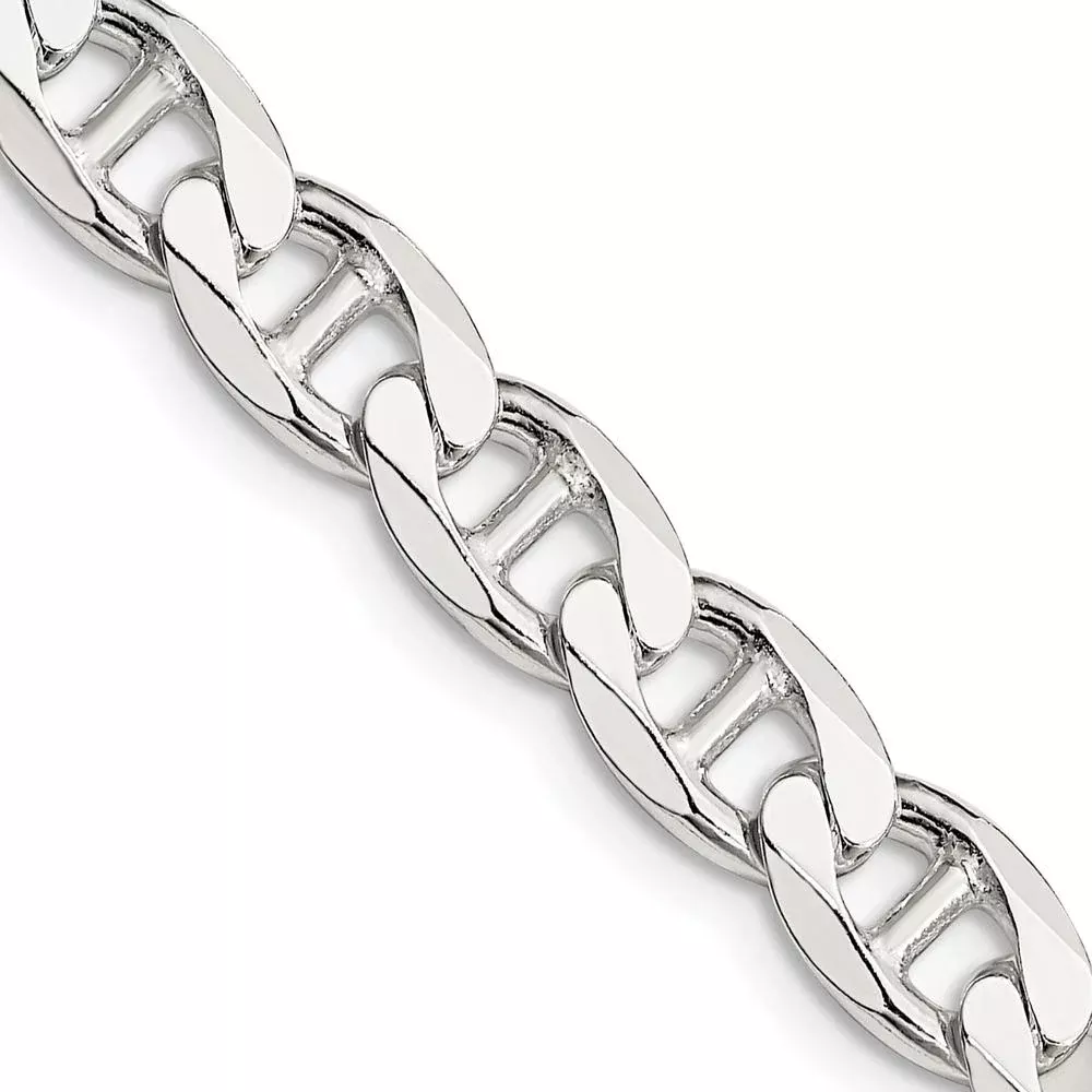 Sterling Silver 26" Diamond-Cut Flat Anchor Curb Chain - 7.4mm Width by Lumare Gioia