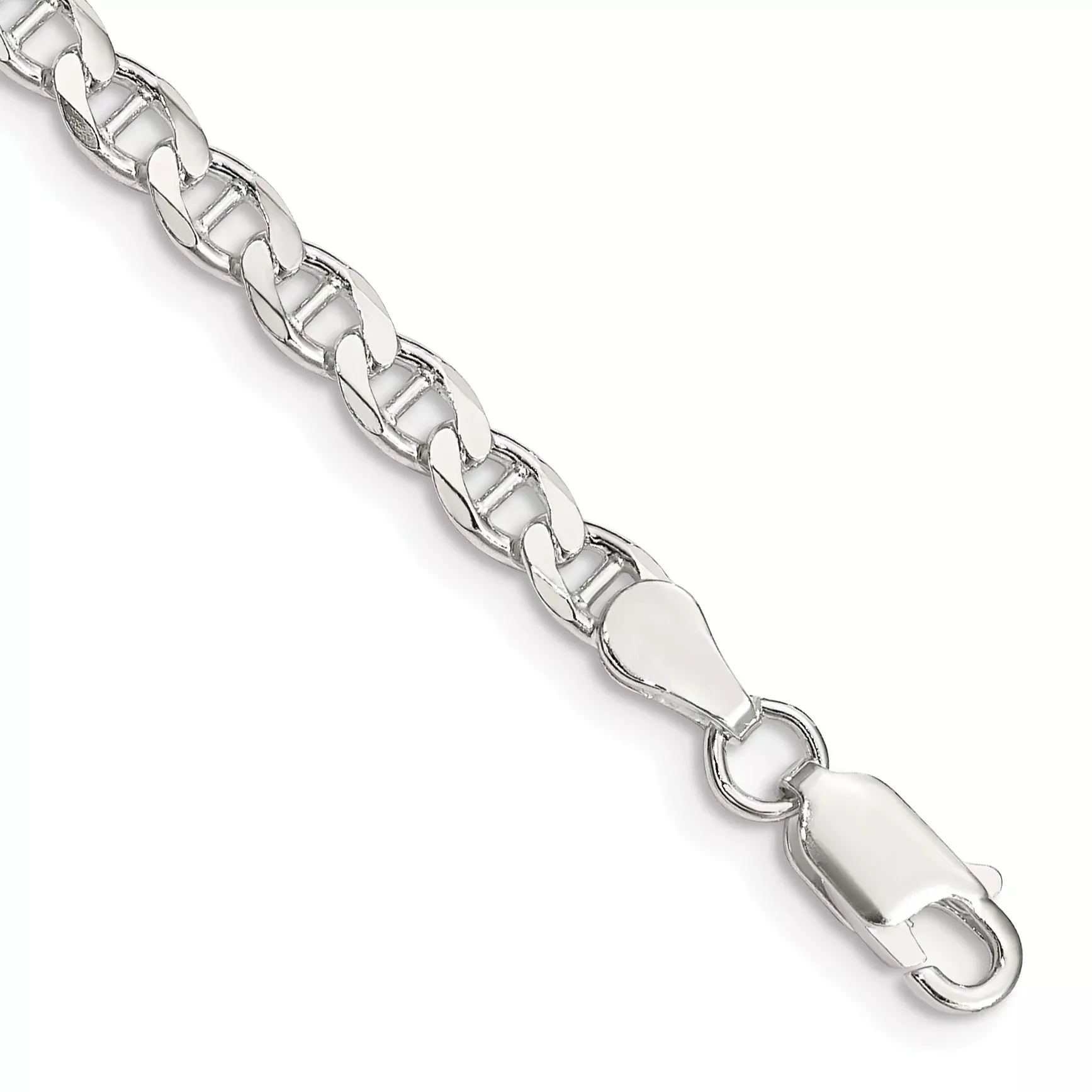 Sterling Silver 4.0mm D/C Flat Anchor Curb Chain Bracelet