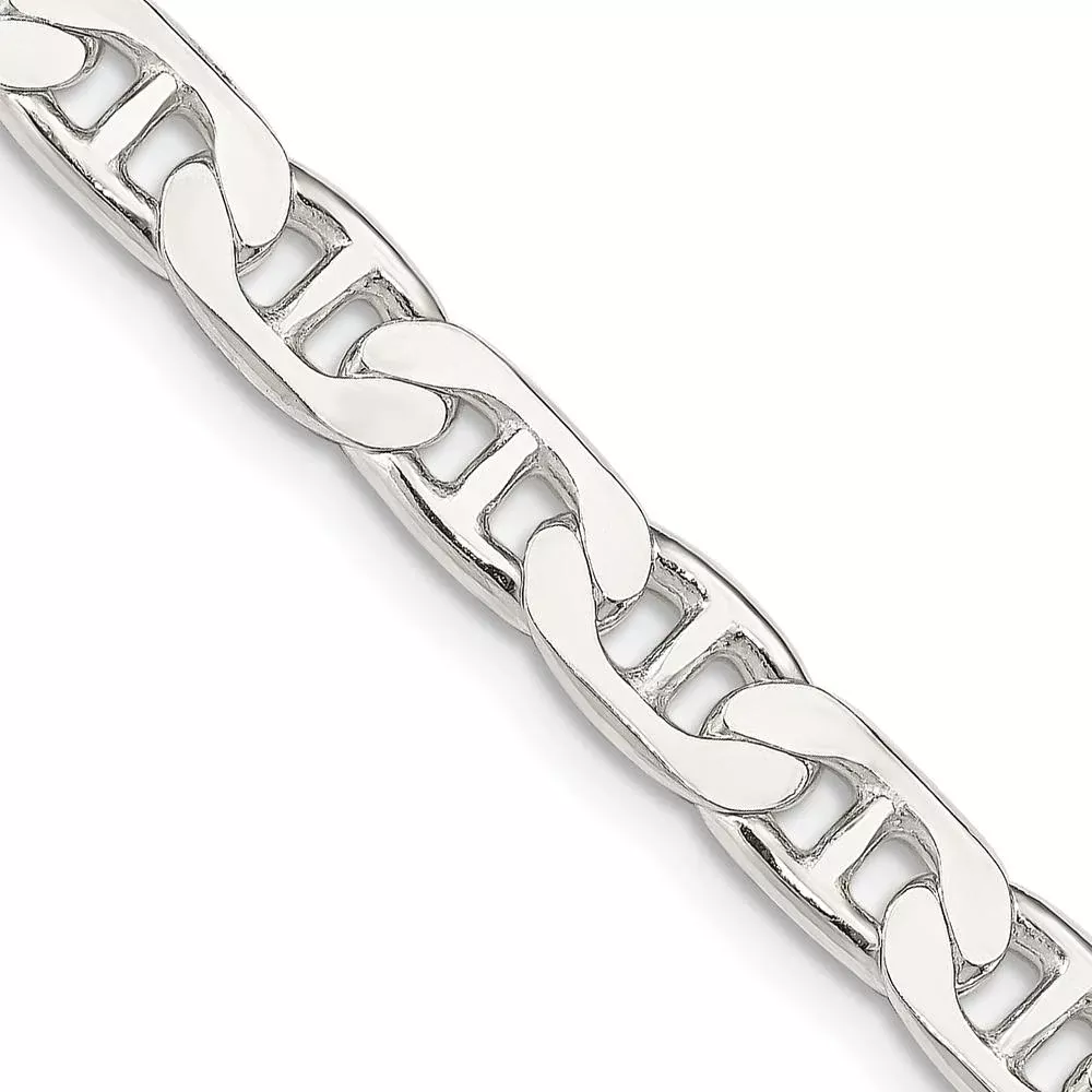 Sterling Silver 6.5mm Flat Anchor Chain Necklace with Polished Finish - 18" by Lumare Gioia