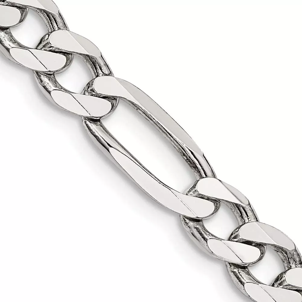 Sterling Silver 6.75mm Polished Figaro Chain Necklace - 24" by Lumare Gioia