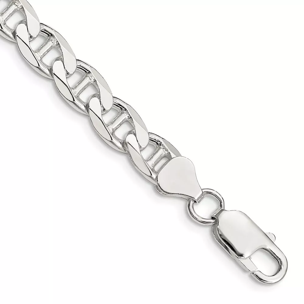 Sterling Silver 7.4mm D/C Flat Anchor Curb Chain Bracelet