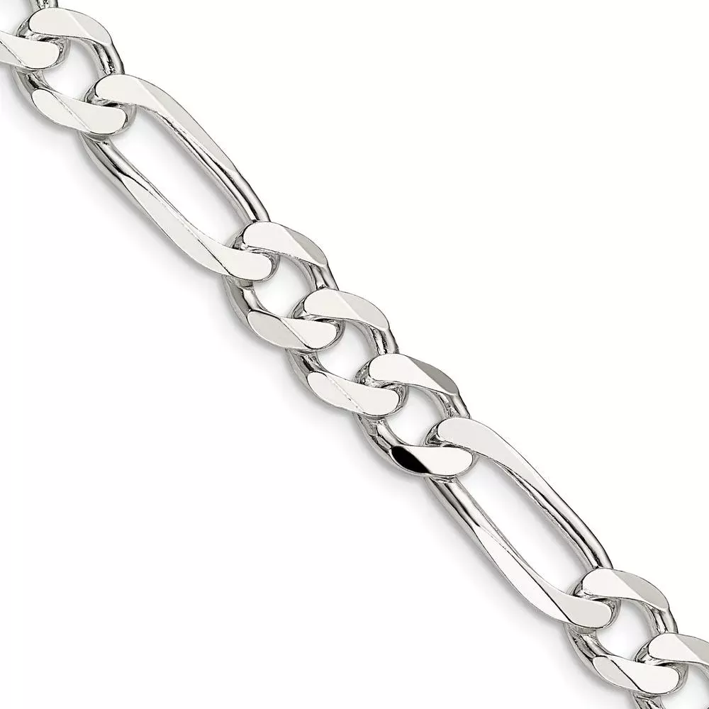 Sterling Silver 7.5mm Polished Figaro Chain Necklace - 20" Length by Lumare Gioia
