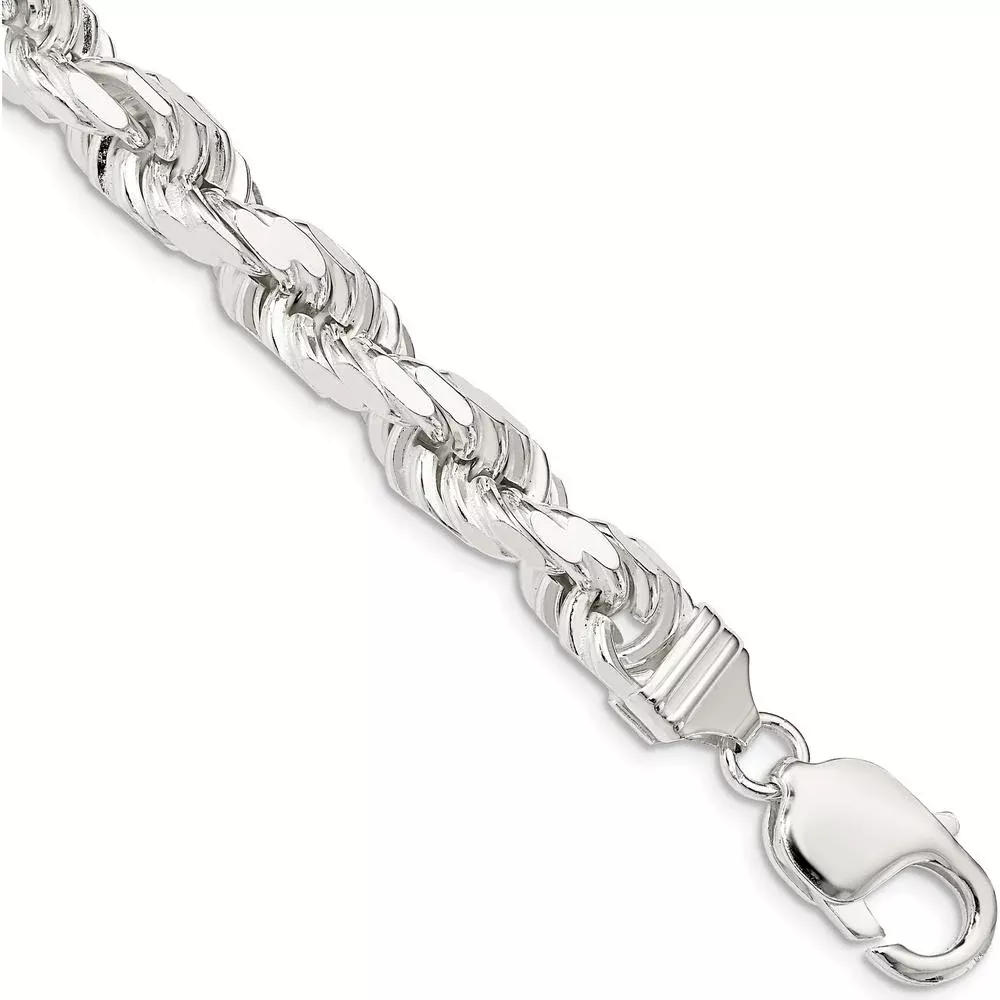 Sterling Silver 7.8mm Diamond-Cut Rope Chain Anklet with Lobster Clasp - 10" Length by Lumare Gioia