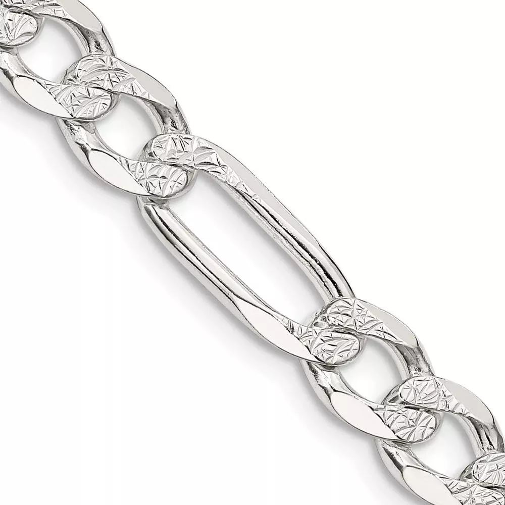 Sterling Silver 7mm Pavé Flat Figaro Chain Necklace - 24" by Lumare Gioia