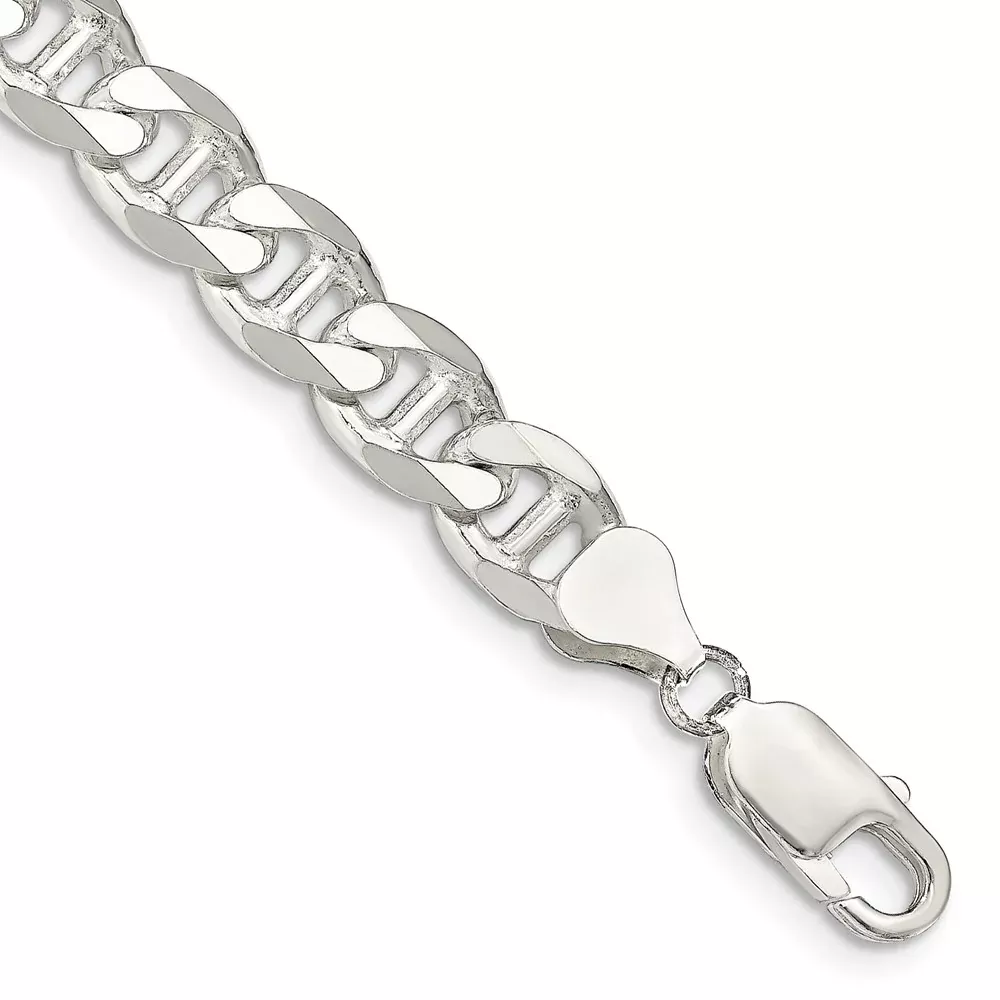 Sterling Silver 8.25mm D/C Flat Anchor Curb Chain Bracelet