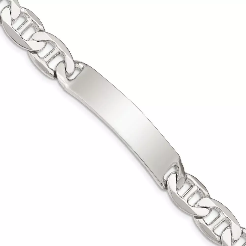 Sterling Silver 8.5" Polished Anchor Link ID Bracelet with Engraveable Plate by Lumare Gioia