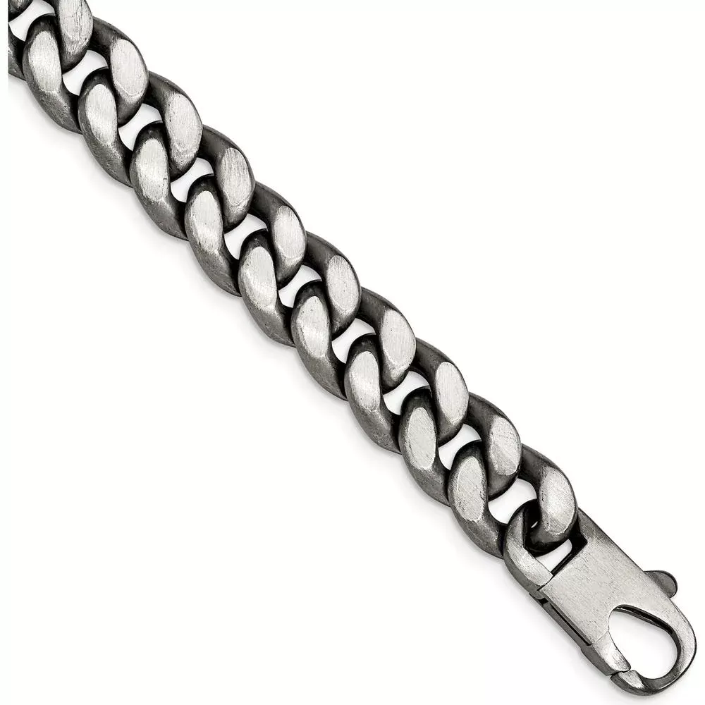 Sterling Silver 8.5" Ruthenium-Plated Curb Link Bracelet with Antiqued Brushed Finish by Lumare Gioia