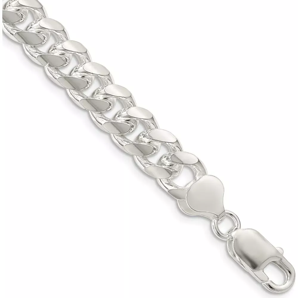 Sterling Silver 8.5mm Domed Curb Chain Bracelet with Diamond-Cut Texture - 9" Length by Lumare Gioia