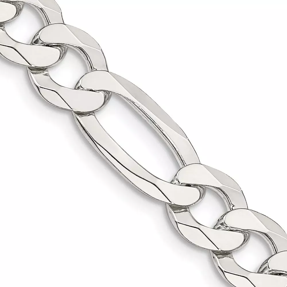 Sterling Silver 8.5mm Lightweight Flat Figaro Chain Necklace - 18" by Lumare Gioia