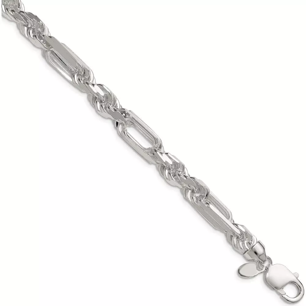 Sterling Silver 8mm Diamond-Cut Figarope Chain Anklet - Polished Finish with Lobster Clasp by Lumare Gioia