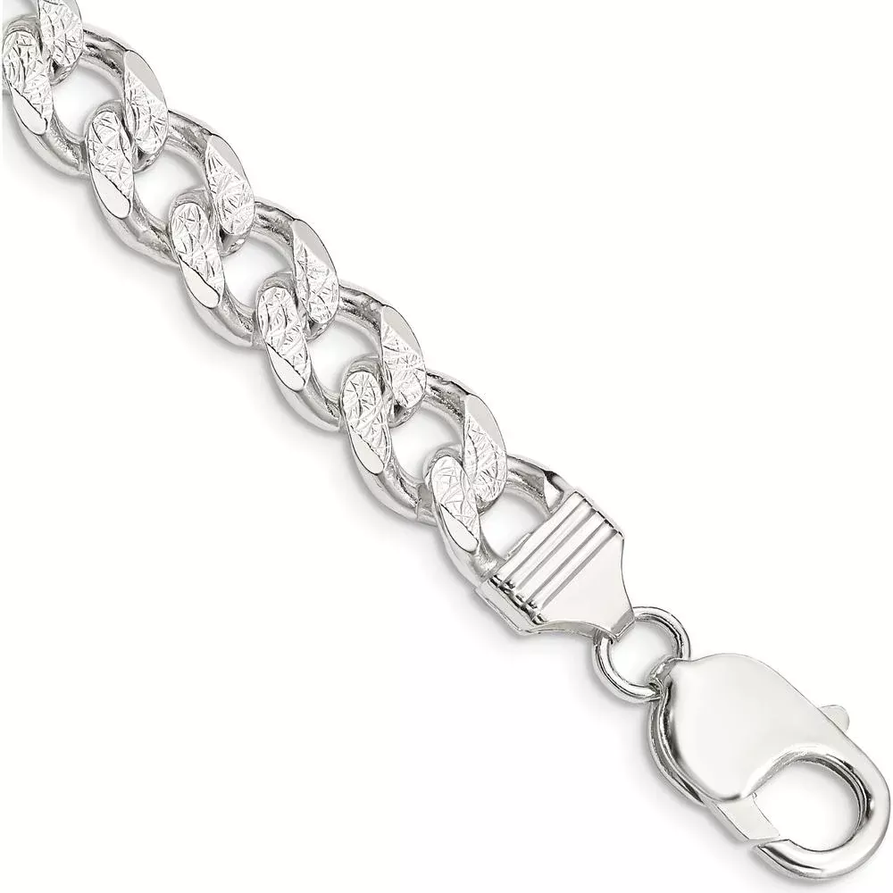 Sterling Silver 9.3mm Pavé Curb Chain Bracelet - 9" Length by Lumare Gioia