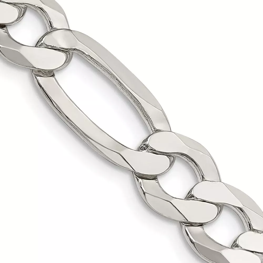 Sterling Silver 9.7mm Flat Figaro Chain Necklace 22" by Lumare Gioia