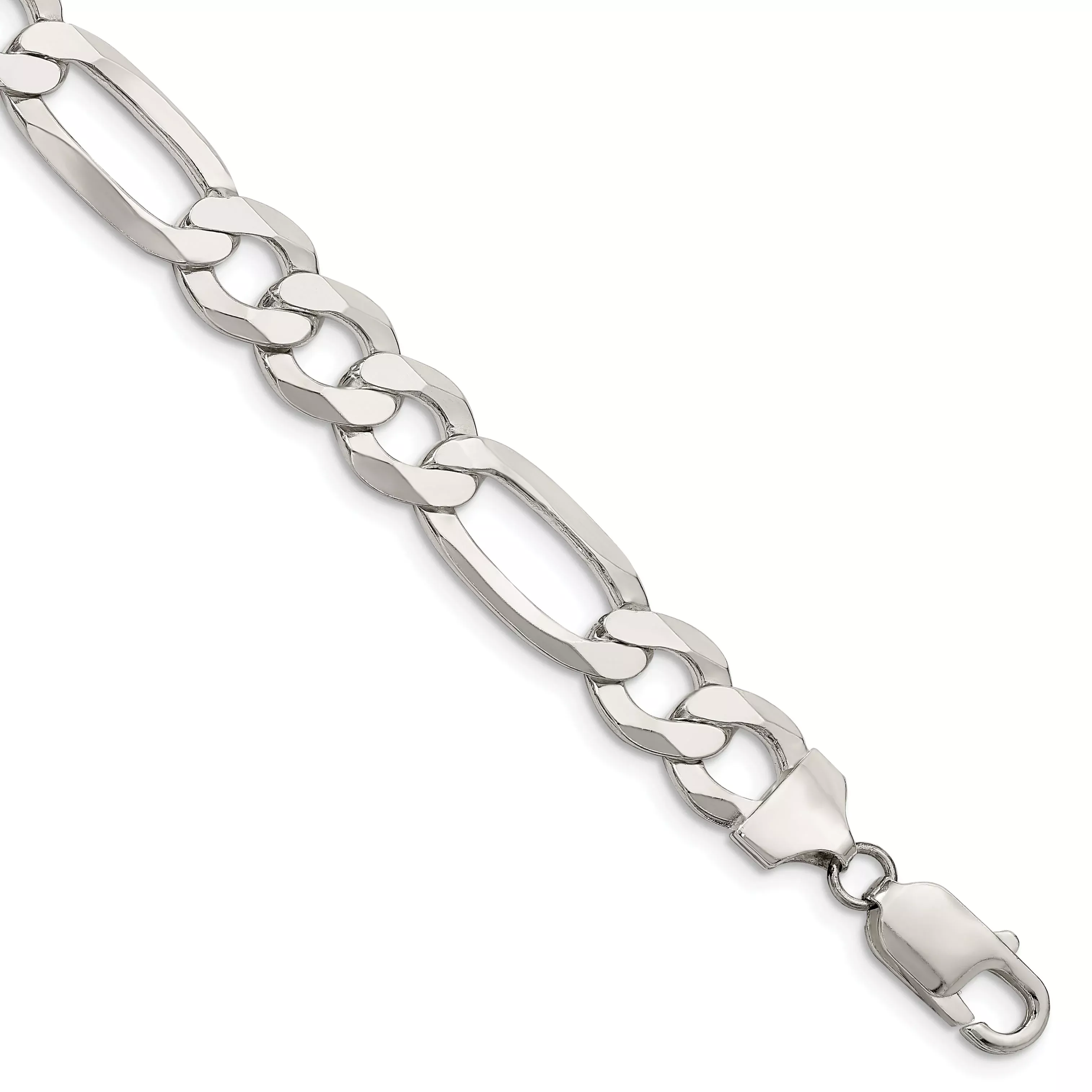 Sterling Silver 9.7mm Lightweight Flat Figaro Chain Bracelet
