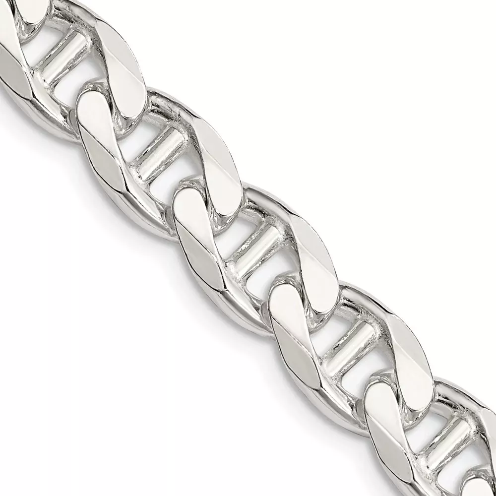 Sterling Silver 9mm D/C Flat Anchor Curb Chain Necklace