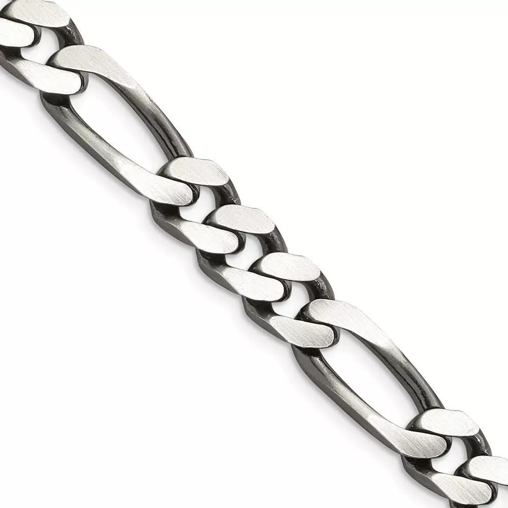 Sterling Silver 9mm Figaro Chain with Antiqued Finish - 20" by Lumare Gioia