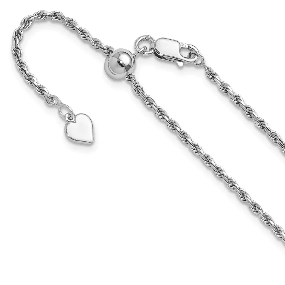 Sterling Silver Adjustable 2mm D /C Rope Chain Necklace