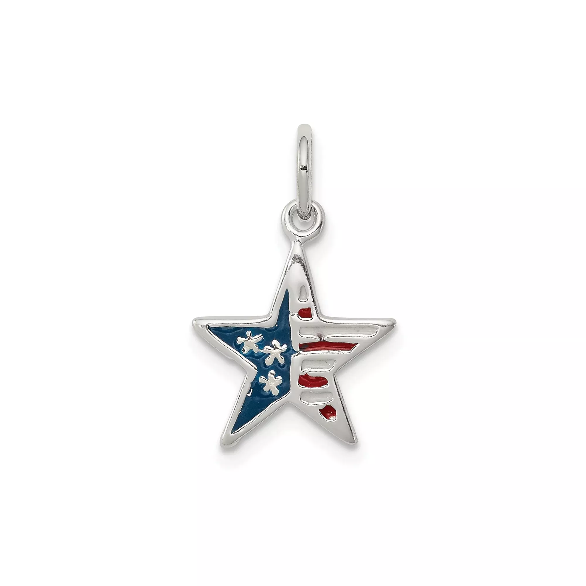 Sterling Silver American Flag Star Pendant with Red White Blue Enamel, Patriotic Charm