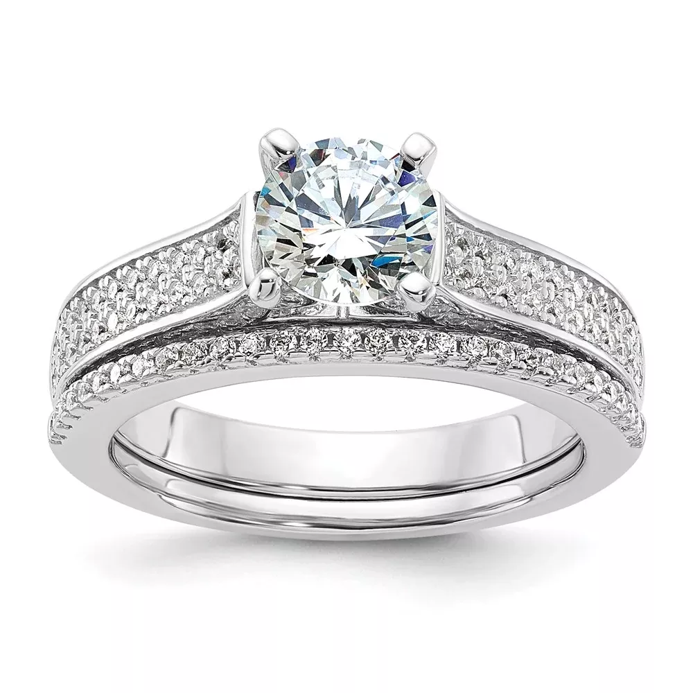 Sterling Silver Brilliant Embers Rhodium-Plated 135 Stone Micro Pav Cz 2-Piece Wedding Set
