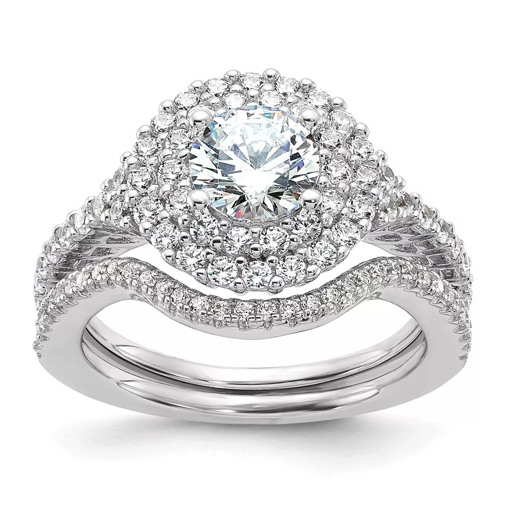 Sterling Silver Brilliant Embers Rhodium-Plated 86 Stone Micro Pav Cz 2-Piece Wedding Set