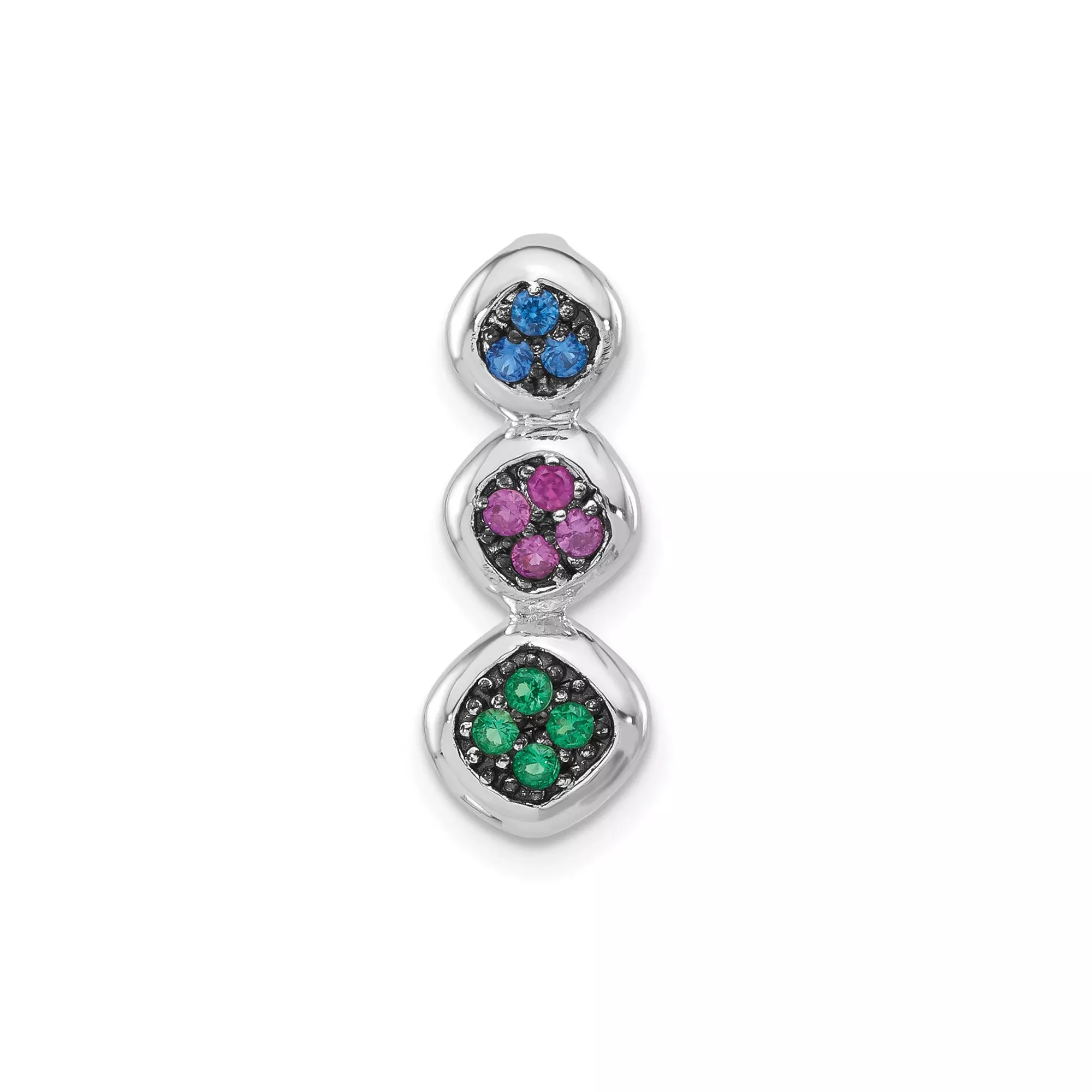 Sterling Silver Charm Pendant with Stacked Rounded Squares and Colorful Gemstone Clusters