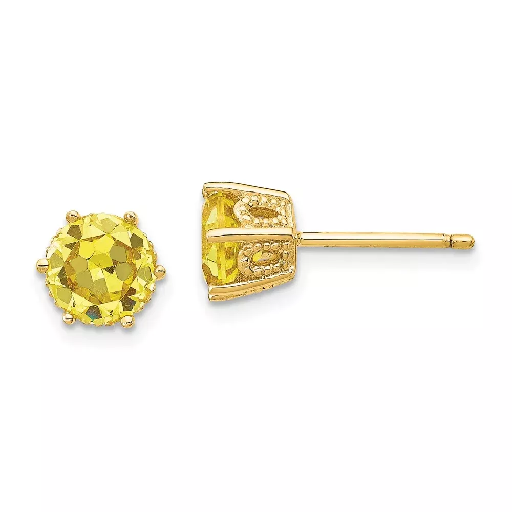 Sterling Silver Cheryl M Gold-Plated Yellow Brilliant-Cut 6.5mm Cz Stud Post Earrings