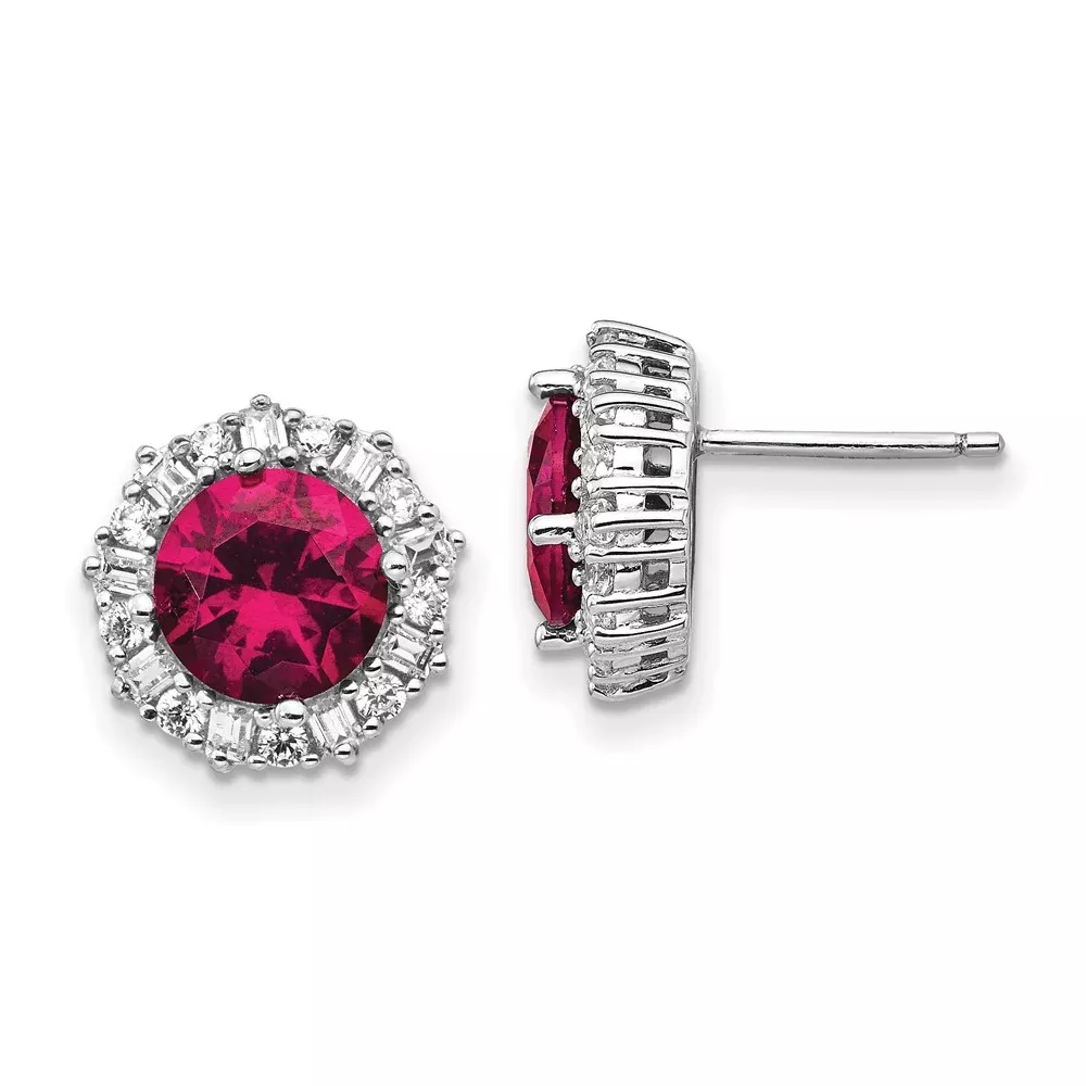 Sterling Silver Cheryl M Rhodium-Plated Brilliant-Cut Lab Created Ruby And Brilliant-Cut /Baguette-Cut White Cz 18 Inch Necklace