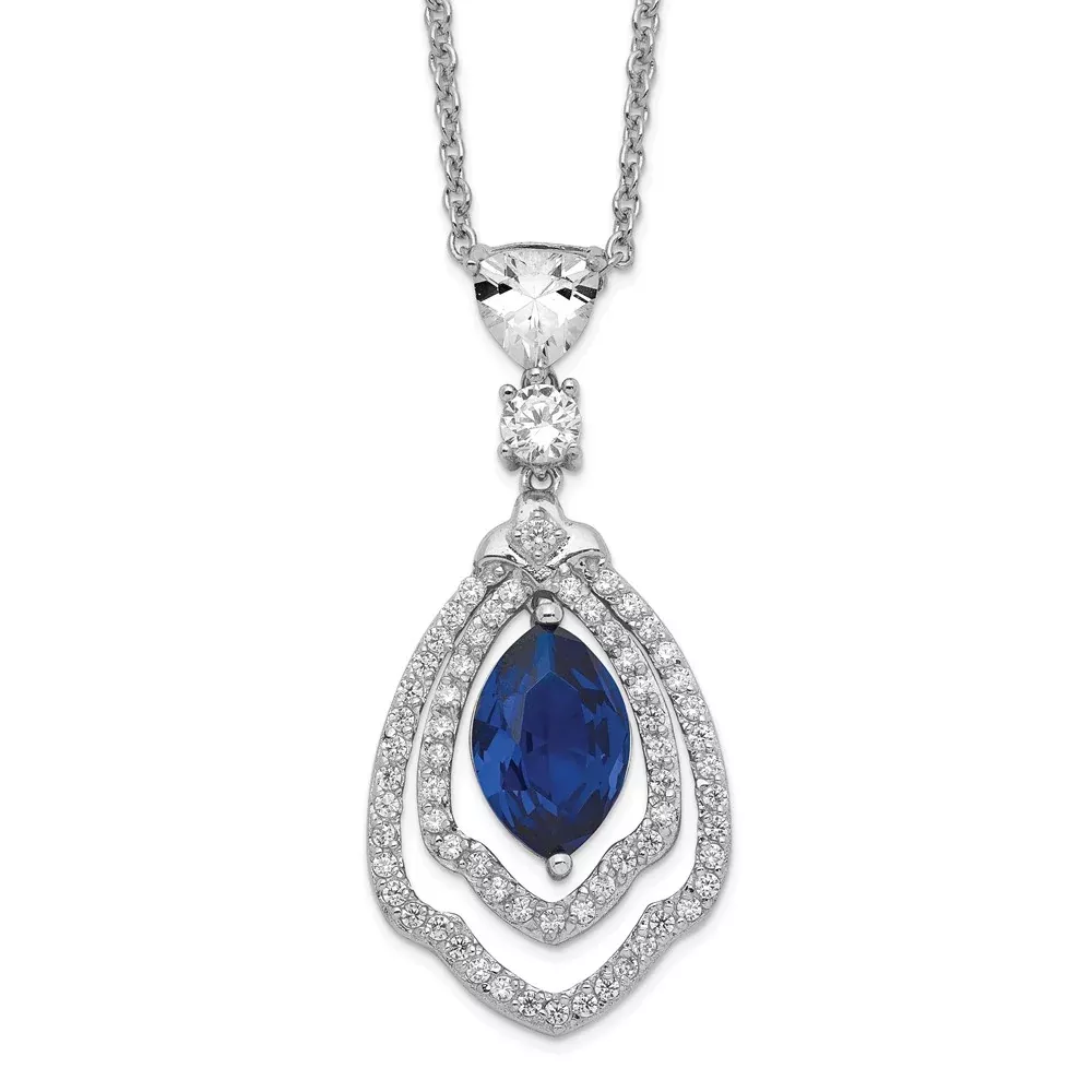 Sterling Silver Cheryl M Rhodium-Plated Fancy Brilliant-Cut Lab Created Dark Blue Spinel And White Cz 18 Inch Necklace